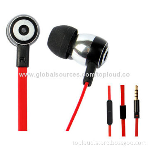 Metal earphones, flat cord, bass sound, for phone and MP3